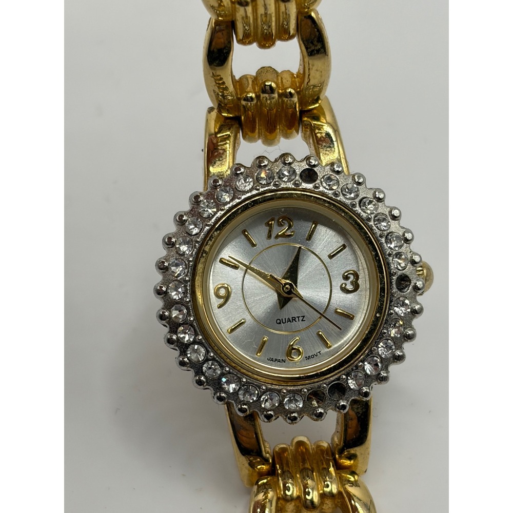 Womens Gold Tone Quartz Watch Rhinestone Bezel Base Metal Japan‎ Movement